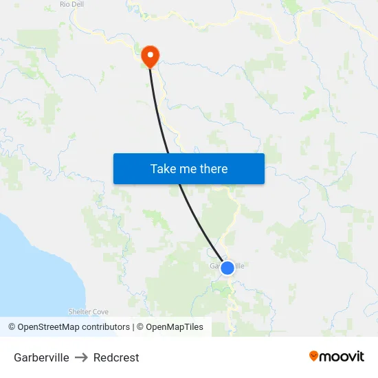 Garberville to Redcrest map