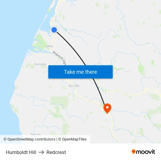 Humboldt Hill to Redcrest map