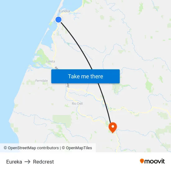 Eureka to Redcrest map