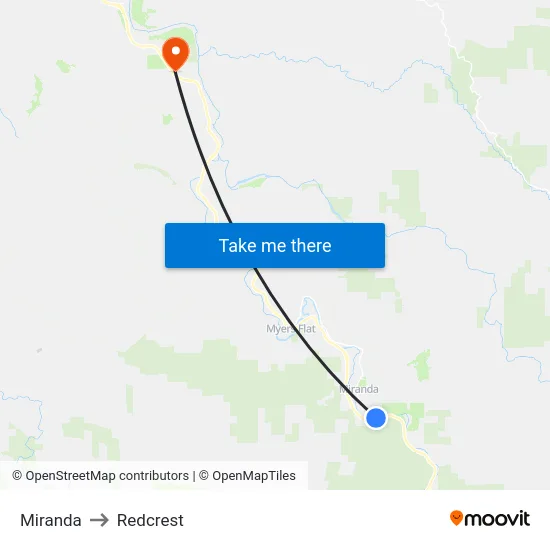 Miranda to Redcrest map