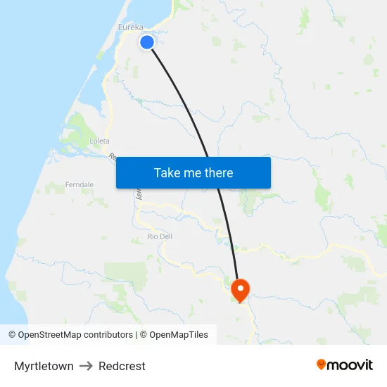 Myrtletown to Redcrest map