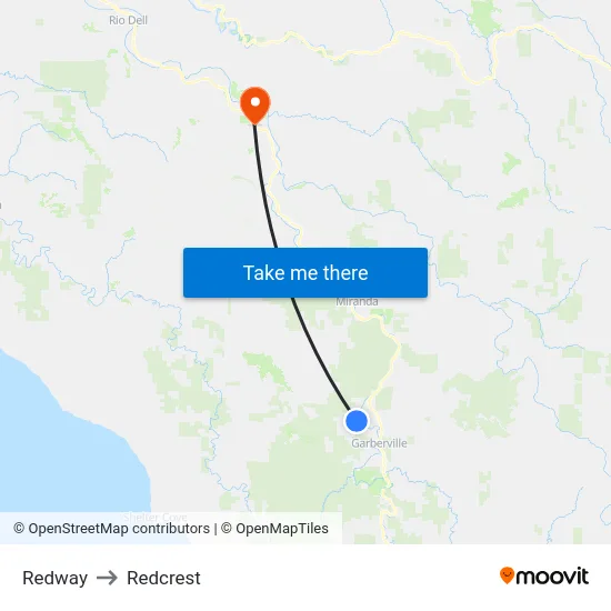 Redway to Redcrest map