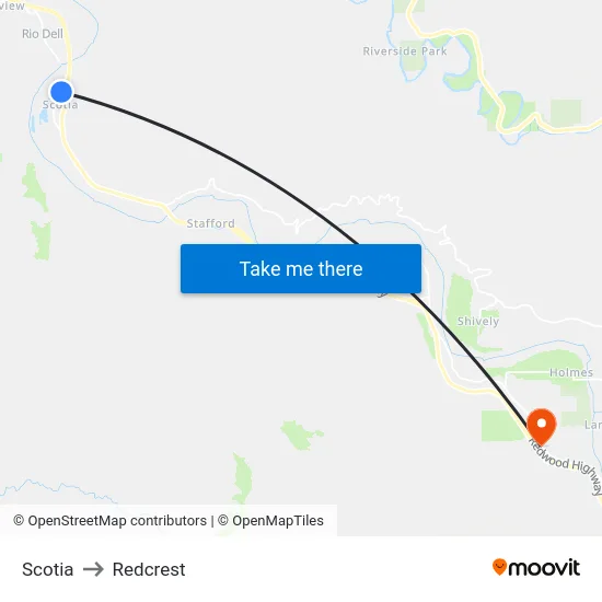 Scotia to Redcrest map