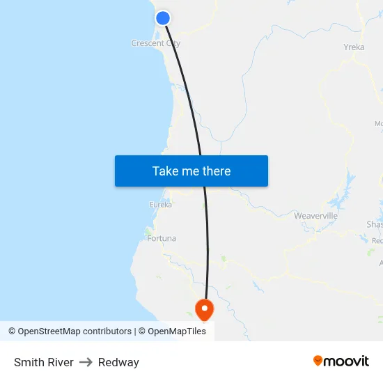 Smith River to Redway map