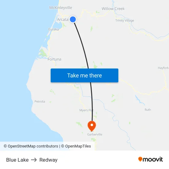 Blue Lake to Redway map