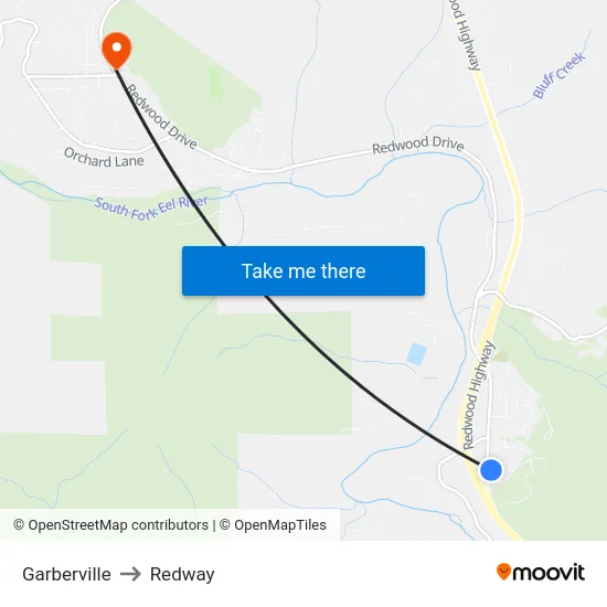 Garberville to Redway map