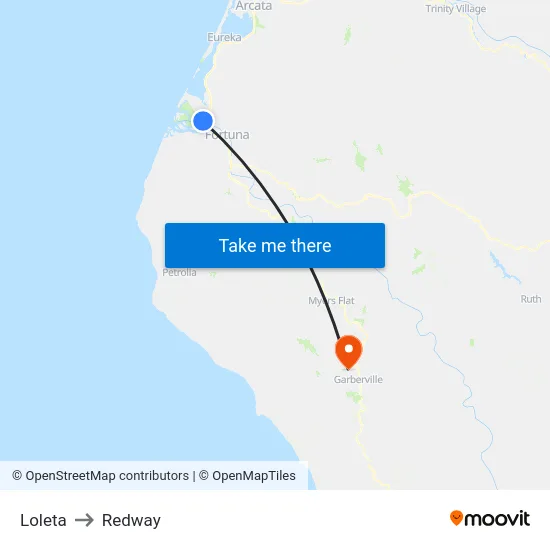 Loleta to Redway map