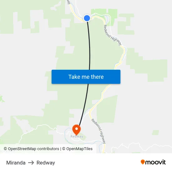 Miranda to Redway map