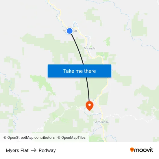 Myers Flat to Redway map