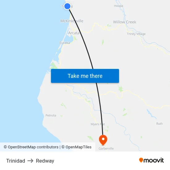 Trinidad to Redway map