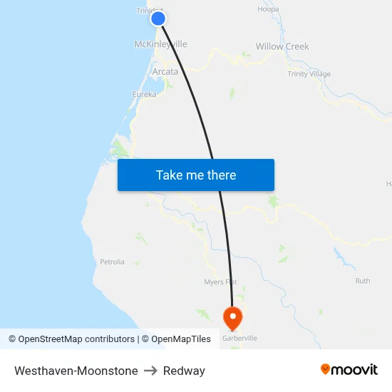 Westhaven-Moonstone to Redway map