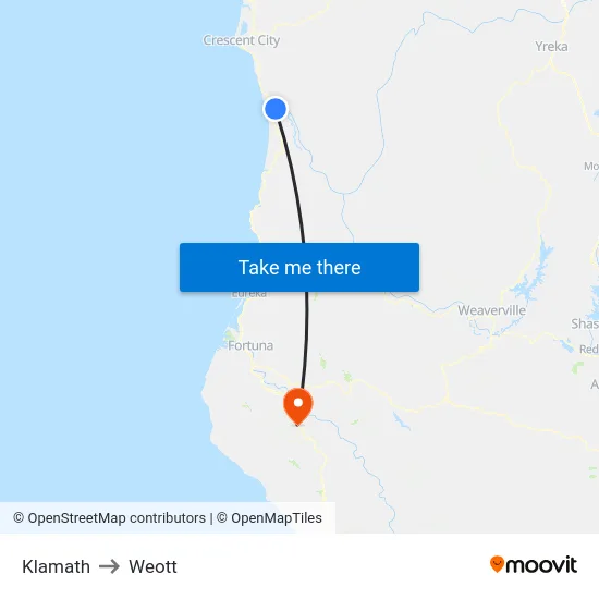 Klamath to Weott map