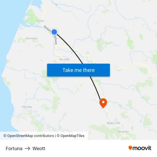 Fortuna to Weott map