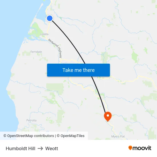 Humboldt Hill to Weott map