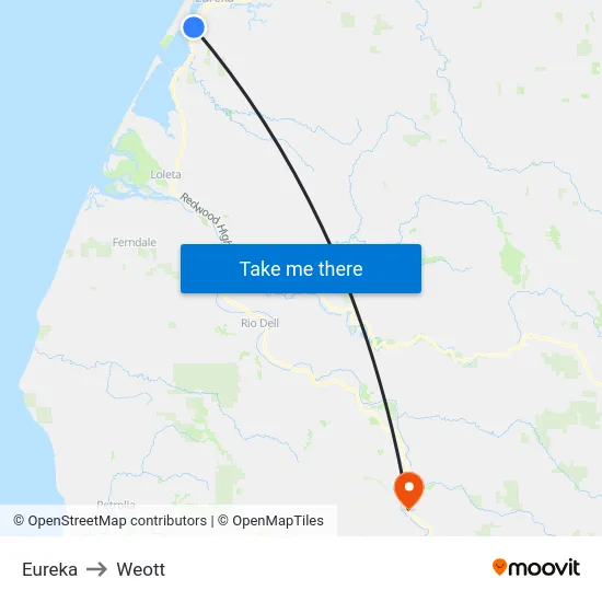 Eureka to Weott map