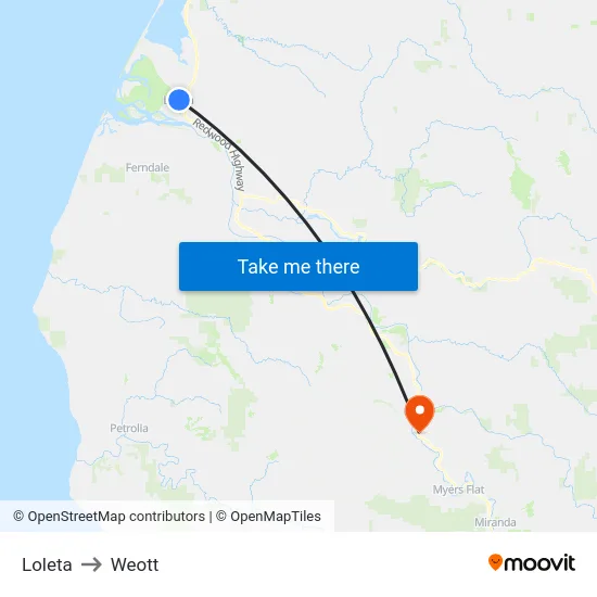 Loleta to Weott map