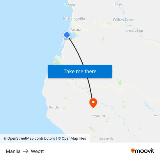 Manila to Weott map