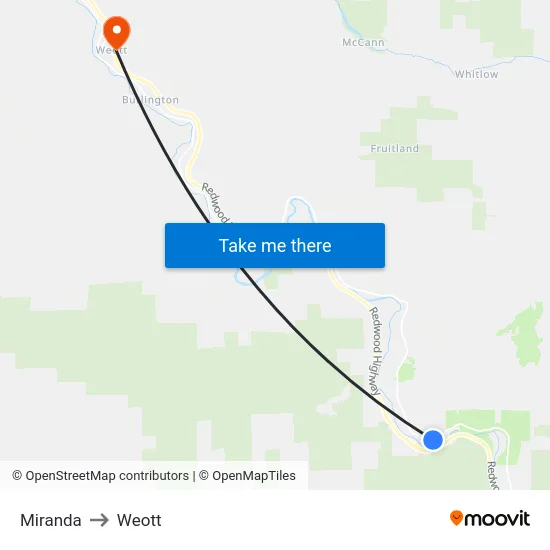 Miranda to Weott map