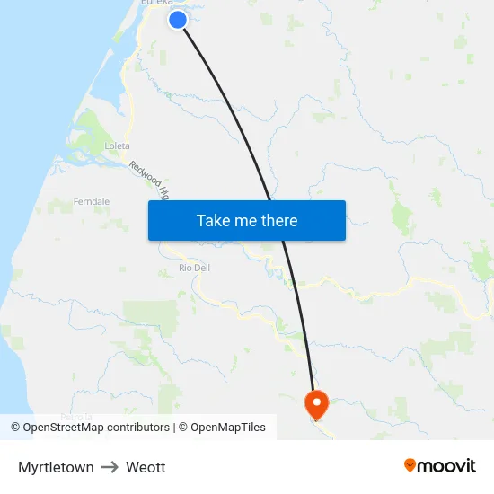 Myrtletown to Weott map