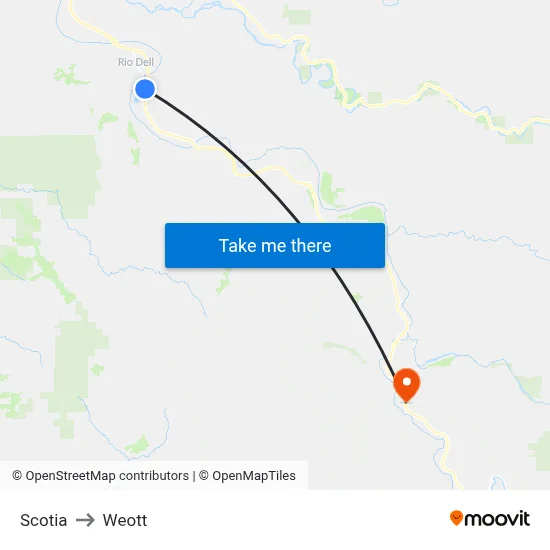 Scotia to Weott map