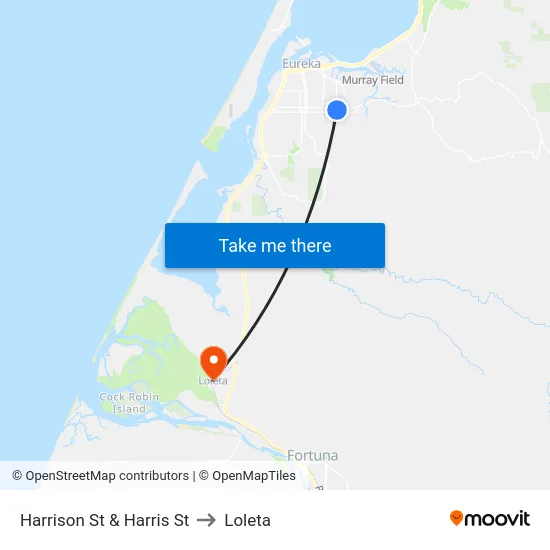Harrison St & Harris St to Loleta map