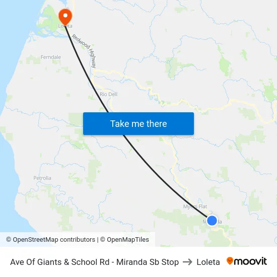 Ave Of Giants & School Rd - Miranda Sb Stop to Loleta map