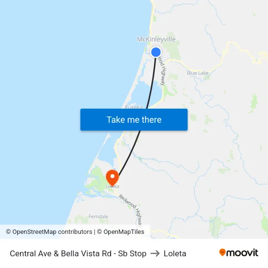 Central Ave & Bella Vista Rd - Sb Stop to Loleta map