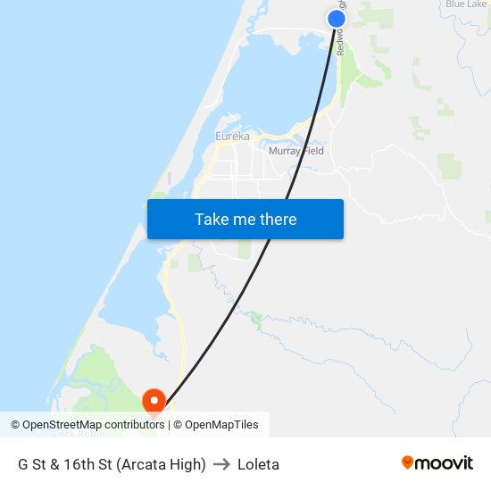 G St & 16th St (Arcata High) to Loleta map