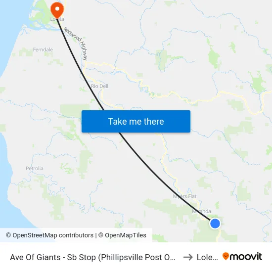 Ave Of Giants - Sb Stop (Phillipsville Post Office) to Loleta map