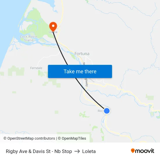 Rigby Ave & Davis St - Nb Stop to Loleta map
