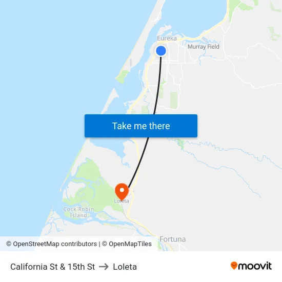 California St & 15th St to Loleta map