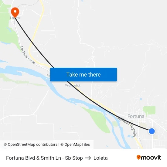 Fortuna Blvd & Smith Ln - Sb Stop to Loleta map