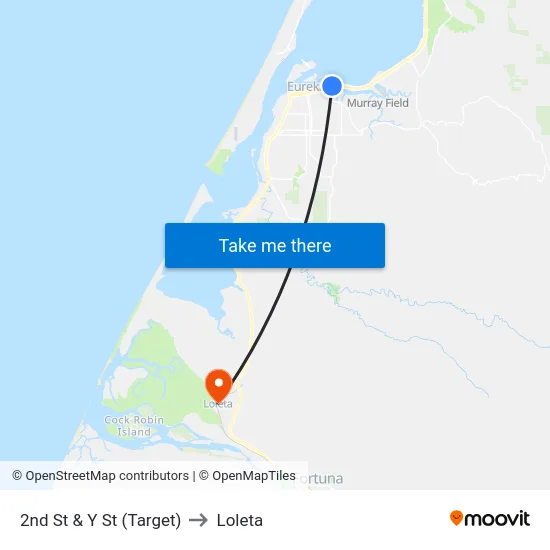 2nd St & Y St (Target) to Loleta map