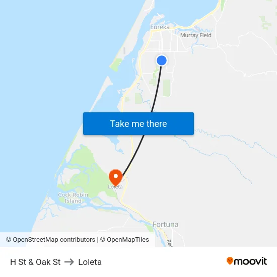 H St & Oak St to Loleta map