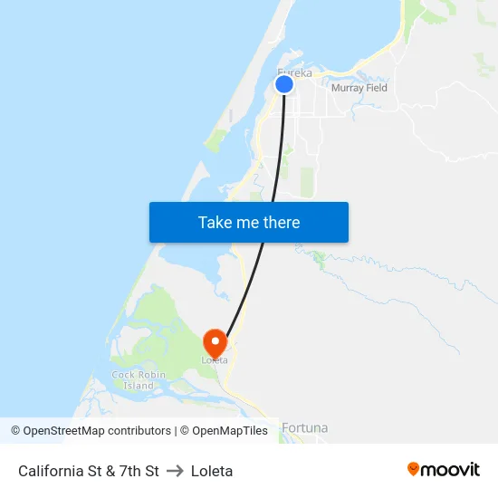 California St & 7th St to Loleta map
