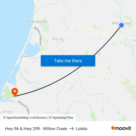 Hwy 96 & Hwy 299 - Willow Creek to Loleta map