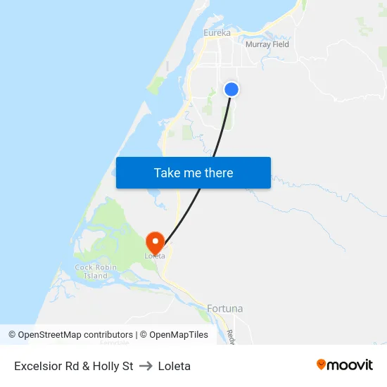 Excelsior Rd & Holly St to Loleta map