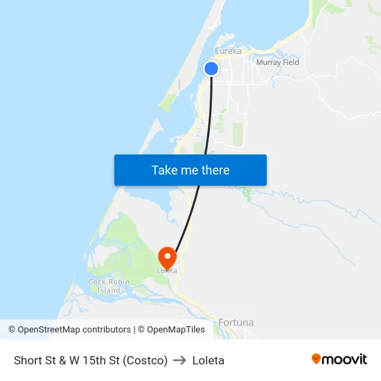 Short St & W 15th St (Costco) to Loleta map