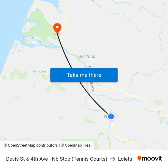 Davis St & 4th Ave - Nb Stop (Tennis Courts) to Loleta map