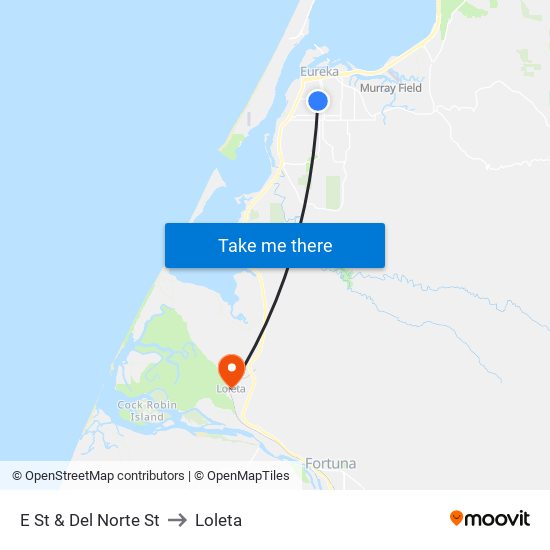 E St & Del Norte St to Loleta map