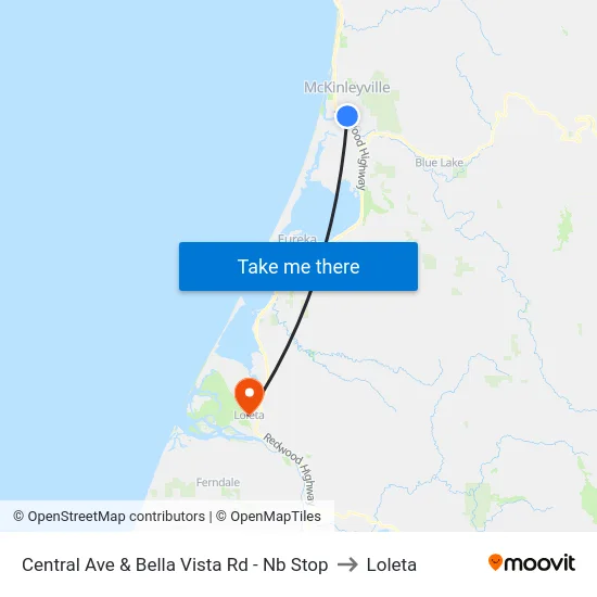 Central Ave & Bella Vista Rd - Nb Stop to Loleta map