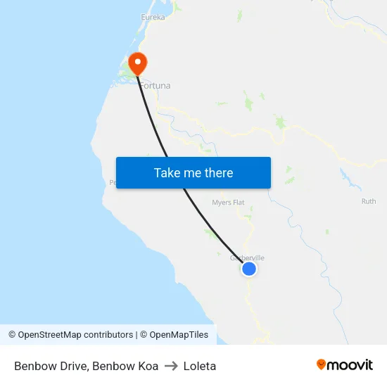 Benbow Koa to Loleta map
