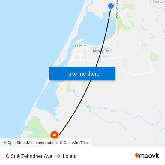 Q St & Zehndner Ave to Loleta map