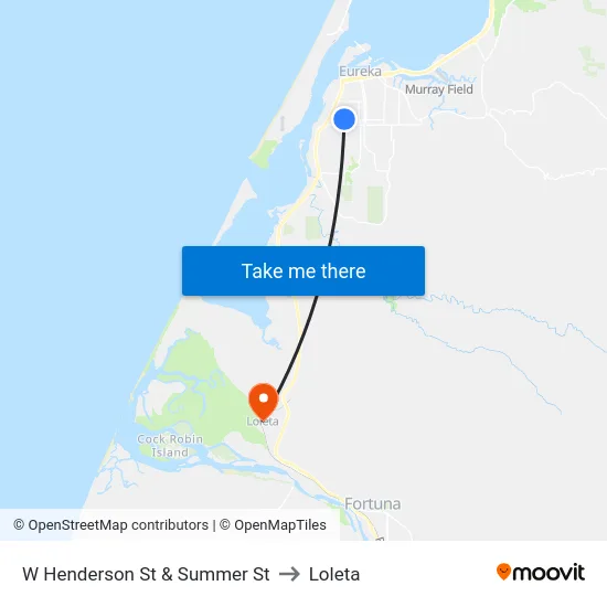 W Henderson St & Summer St to Loleta map