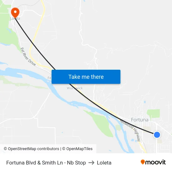Fortuna Blvd & Smith Ln - Nb Stop to Loleta map