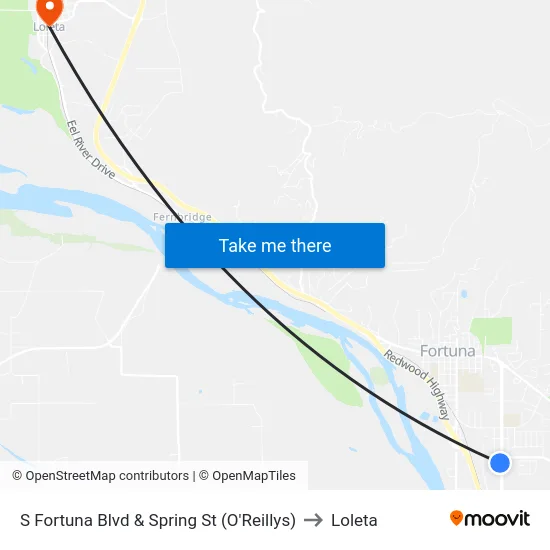 S Fortuna Blvd & Spring St (O'Reillys) to Loleta map