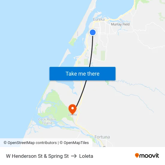 W Henderson St & Spring St to Loleta map