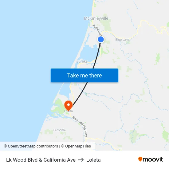Lk Wood Blvd & California Ave to Loleta map