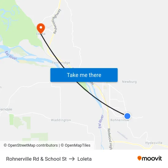 Rohnerville Rd & School St to Loleta map