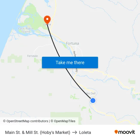 Main St & Mill St (Hoby's Market) to Loleta map